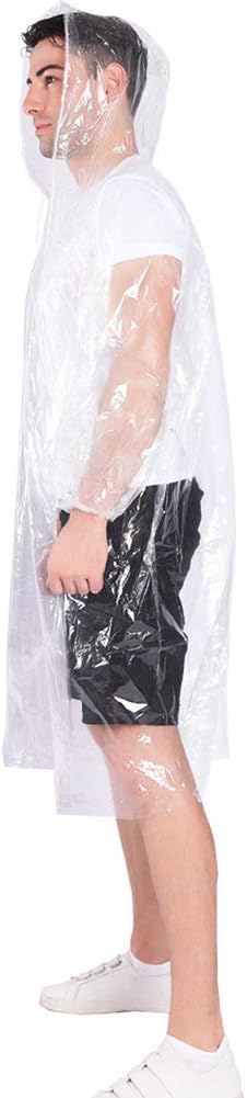 Rain Ponchos, with Drawstring Hood (10 Pack) Emergency Disposable Rain Ponchos Family Pack for Adults, Clear