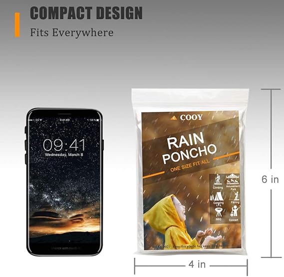 Rain Ponchos, with Drawstring Hood (10 Pack) Emergency Disposable Rain Ponchos Family Pack for Adults, Clear