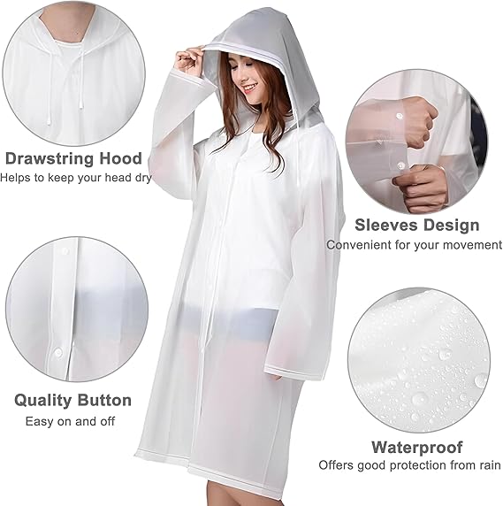 Cosowe Rain Ponchos for Adults Reusable, 2 Pcs Raincoats Emergency for Women Men with Hood and Drawstring