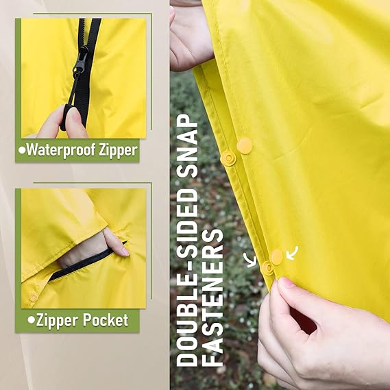 SaphiRose Unisex Rain Poncho Raincoat Hooded for Adults Women with Pockets