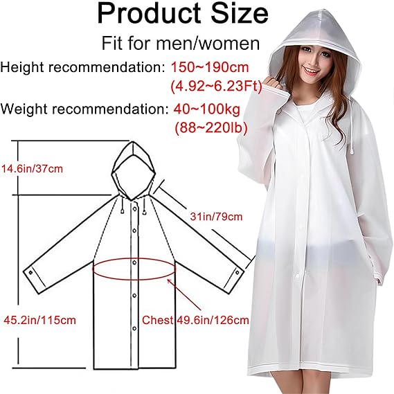 Cosowe Rain Ponchos for Adults Reusable, 2 Pcs Raincoats Emergency for Women Men with Hood and Drawstring