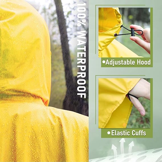 SaphiRose Unisex Rain Poncho Raincoat Hooded for Adults Women with Pockets